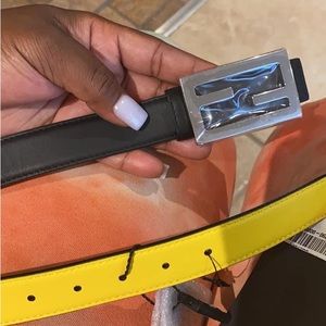 Reversible fendi kids belt size 8 yellow and black silver buckle